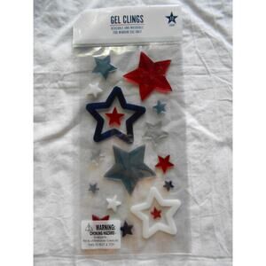 NEW Red White & Blue Stars 4th of July Patriotic Gel Window Sticker Clings 17 ct